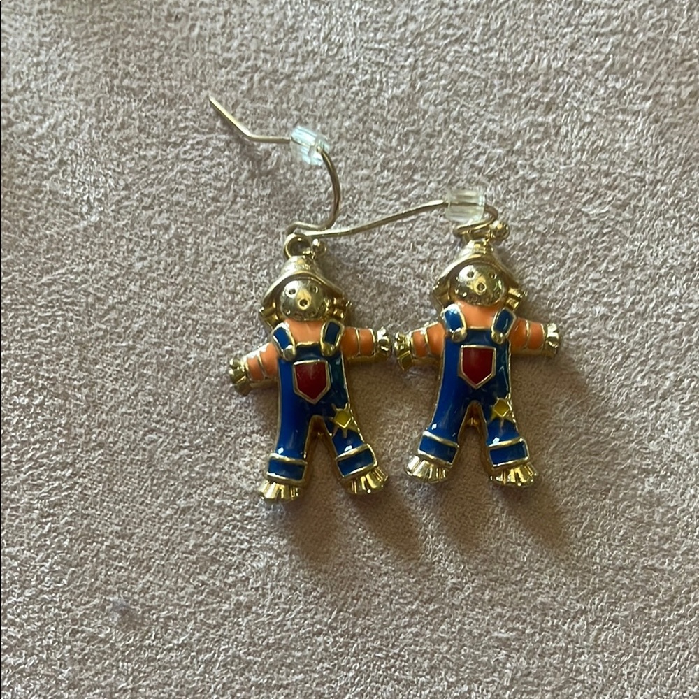 Scarecrow Dangle Earrings in Blue and Gold